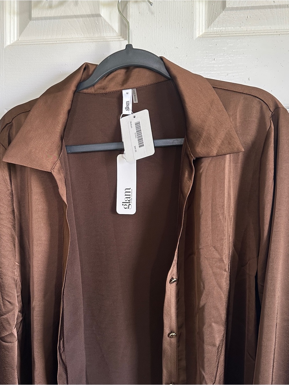 Brown Satin Button down - Picture 2 of 3